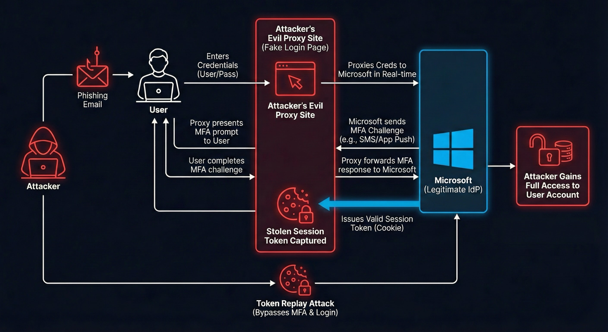 M365 AiTM Attack Flow Diagram